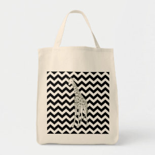 Tote Bag Safari noir Chevron avec Giraffe d'Art pop