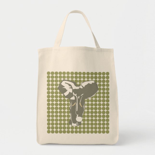 Tote Bag Safari vert point avec Pop Art Elephant (Devant)