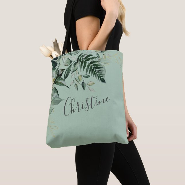 Tote Bag Sage Green Feuillage de verdure domestique de cade (De près)