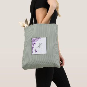 Tote Bag Sage Stripe Purple Floral Premier Script Monogramm