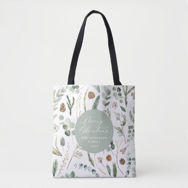 Tote Bag Sage vert Noël botanique minimale Fourre-tout (Devant)