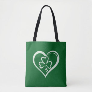 Tote Bag Saint Patrick's Day Drôle Shamrock Coeur irlandais