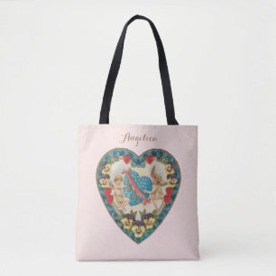 Tote Bag Saint-Valentin antique, anges vintage dans un cœur