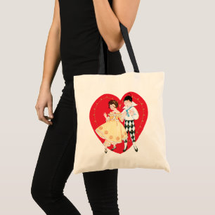 Tote Bag Saint Valentin, Arlequin Vintage et Coeur
