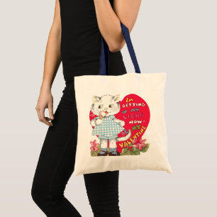 Tote Bag Saint-Valentin Rétro Vintage Chat Mangeant une Crè