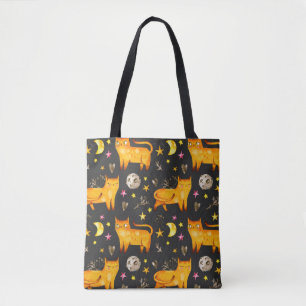 Tote Bag Saint Valentin sans couture motif avec chats, étoi
