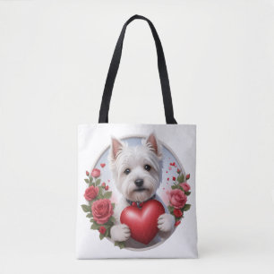 Tote Bag Saint Valentin Westie avec coeur