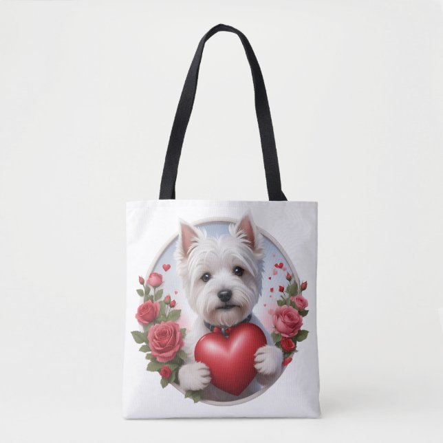 Tote Bag Saint Valentin Westie avec coeur (Devant)