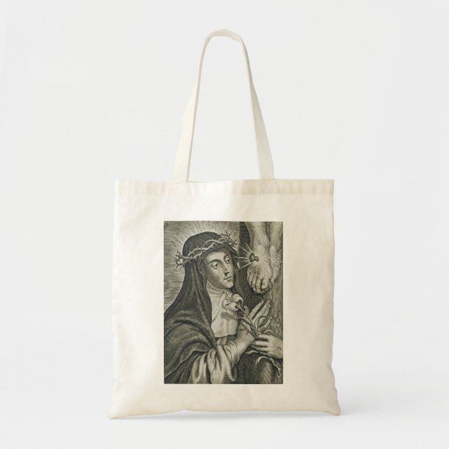 Tote Bag Sainte Catherine de Sienne Crucifixion Art Noir Fo (Devant)