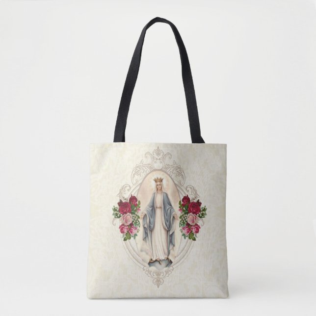 Tote Bag Sainte Vierge Marie Roses Religieux catholique (Devant)