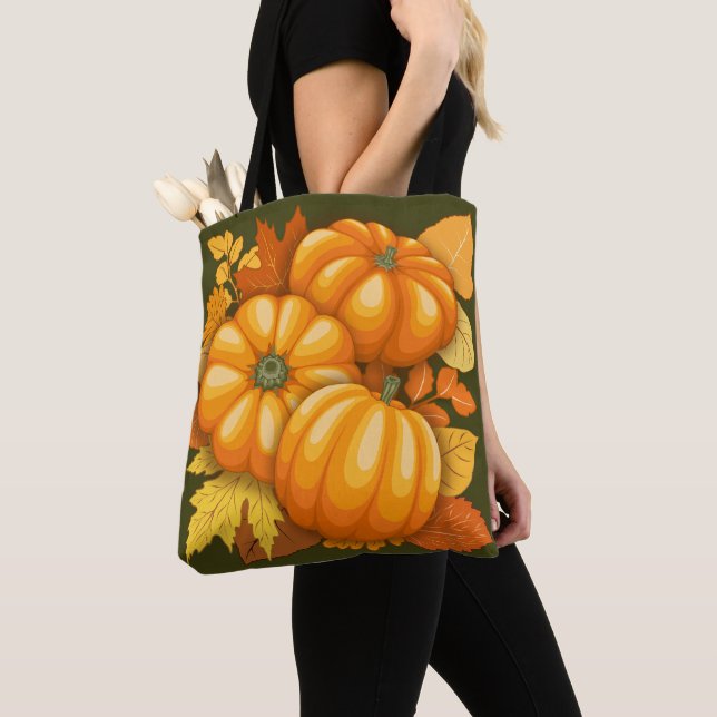 Tote Bag Saison d'automne Halloween Citrouille Motif (De près)