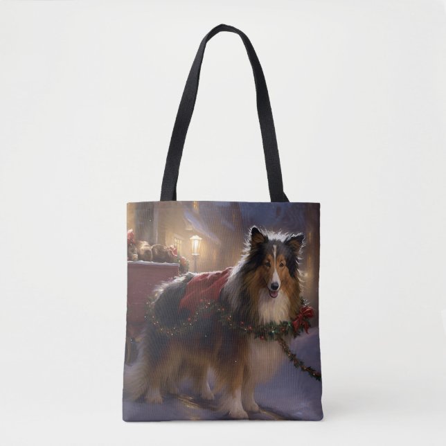 Tote Bag Saison de Noël du Shetland Sheepdog (Devant)