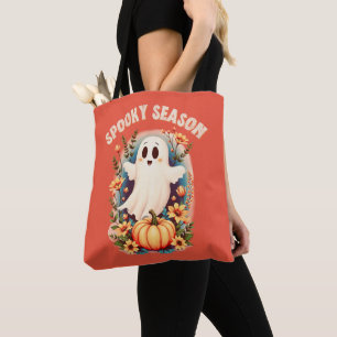 Tote Bag Saison éffrayante mignonne Fantôme Rétro Floral