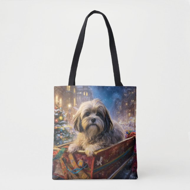 Tote Bag Saison Festive de Noël de Lhasa Apso (Devant)