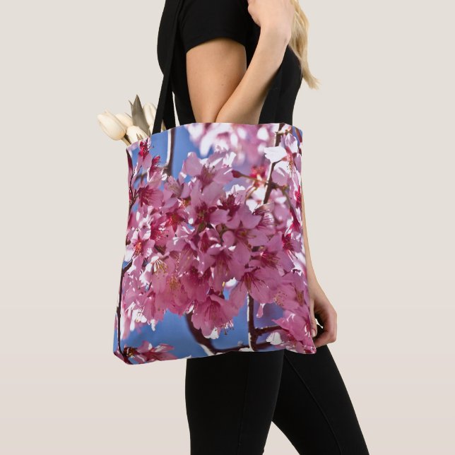 Tote Bag Sakura Cherry Blossoms Red Stars (De près)