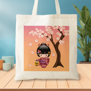 Tote Bag Sakura Kokeshi Doll - Cute Japanese Geisha Girl