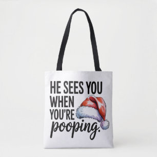 Tote Bag Salle de bain Il te voit quand tu fais caca Noël