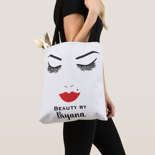 Tote Bag Salon Beauty Maquillage Visage Lashes & Lèvres rou (De près)