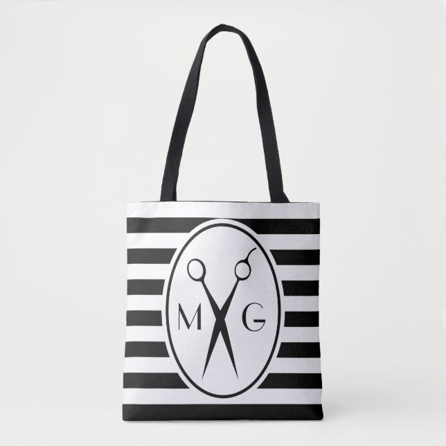 Tote Bag Salon de coiffure de coiffeur d'initiales de (Devant)