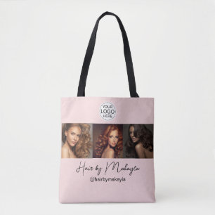 Tote Bag Salon de coiffure photo logo écriture rose blush