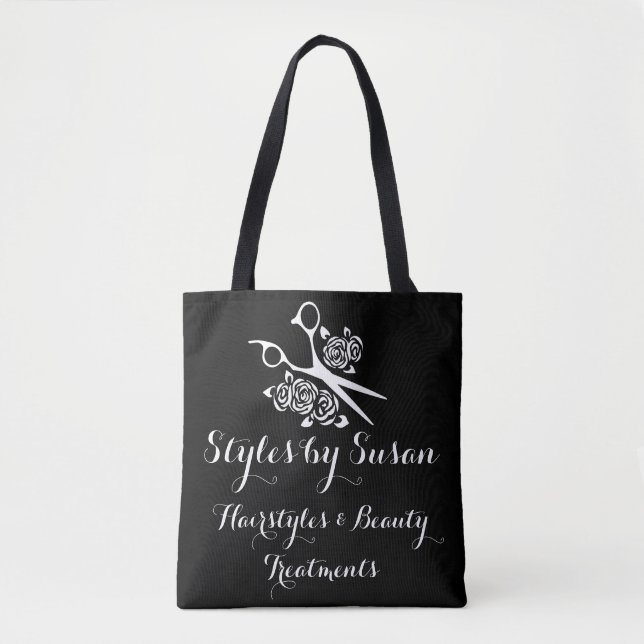 Tote Bag Salon de coutume de roses de ciseaux de coiffeur (Devant)