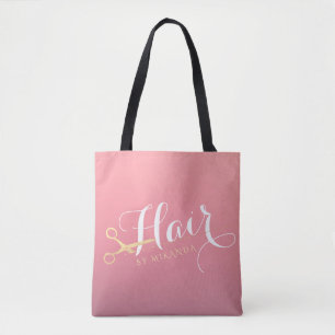 Tote Bag Salon de maquillage moderne ciseaux d'or rose