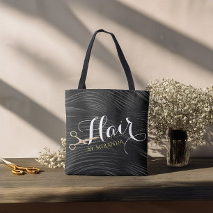 Tote Bag Salon des cheveux coiffeur ciseaux d'or noir moder