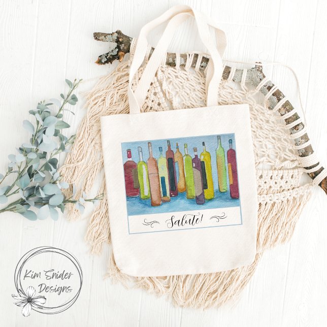 Tote Bag "Salut !" Avec Bouteilles de vin aquarelle sur Ble (Créateur téléchargé)