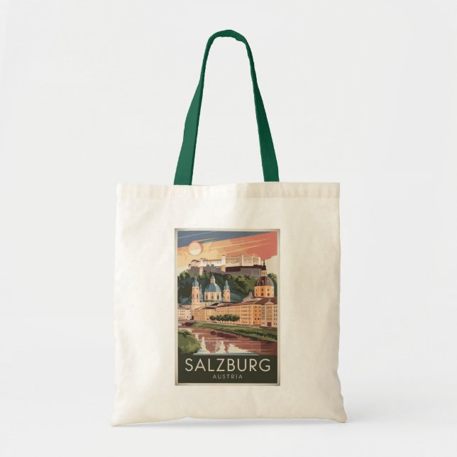 Tote Bag Salzbourg Autriche Illustration Voyage Art Vintage (Devant)