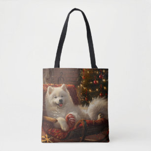 Tote Bag Samoyed Chien Festive de Noël