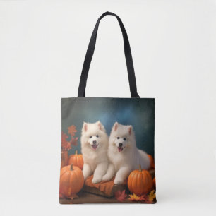 Tote Bag Samoyed Chiot Automne Citrouille de plaisir