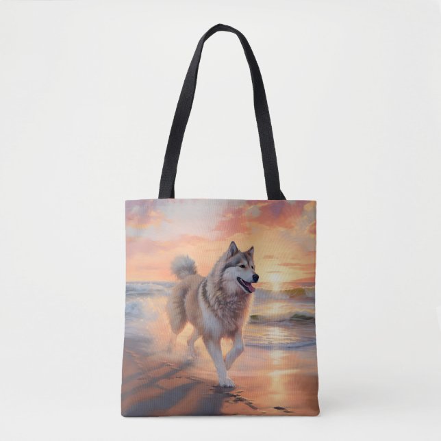 Tote Bag Sandy Paws Alaskan Malamute Chien sur le coucher d (Devant)