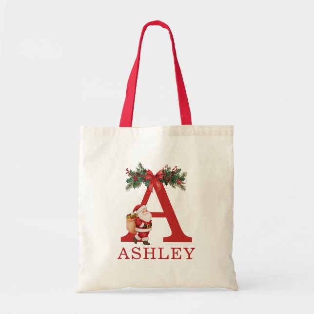 Tote Bag Santa Monogrammed and Name Family Matching (Devant)