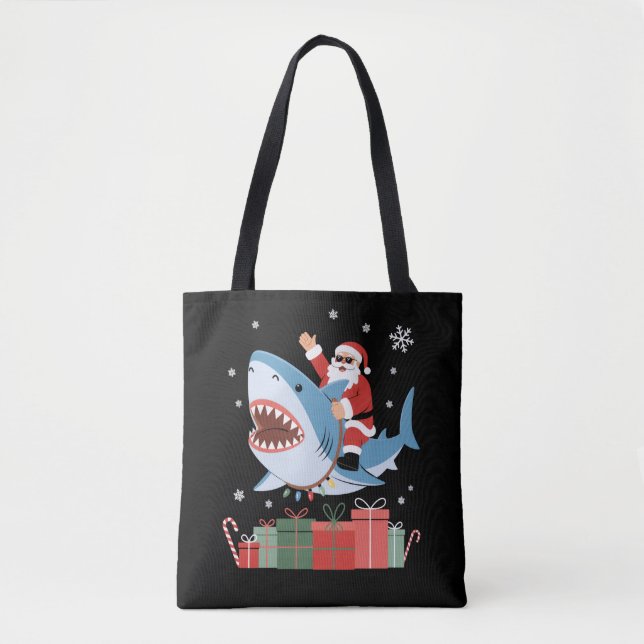 Tote Bag Santa Riding Shark Christmas Pajama Cute Ocean  (Devant)