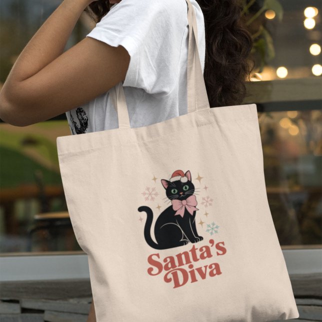 Tote Bag Santa’s Diva Cute Christmas Cat for Her (Créateur téléchargé)