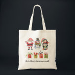 Tote Bag | Santa, Snowman & Penguin Christmas<br><div class="desc">Celebrate the season with this cheerful Christmas characters tote bag! Featuring a festive watercolor collage of Santa Claus, a snowman, playful penguins, and gifts, plus the message 'Santa Claus is bringing you a gift!', this canvas tote is full of holiday spirit. Ideal for carrying presents, holiday shopping, or brightening your...</div>