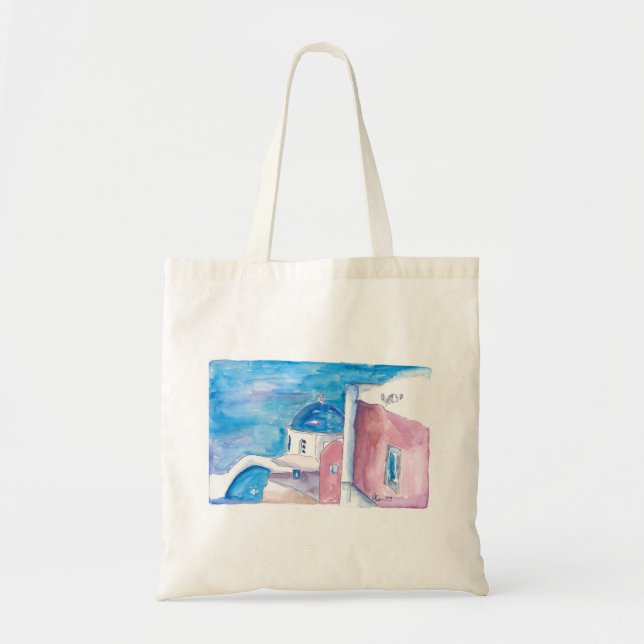 Tote Bag Santorini Grèce tout bleue (Devant)