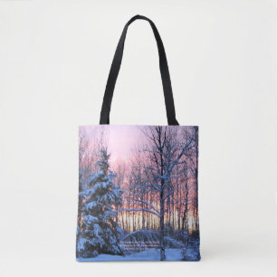 Tote Bag Sapin blanc de cottage ardent de coucher du soleil
