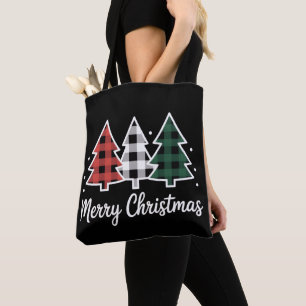 Tote Bag Sapin de Noël à carreaux Joyeux Noël