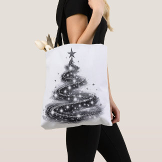 Tote Bag Sapin de Noël scintillant argent noir