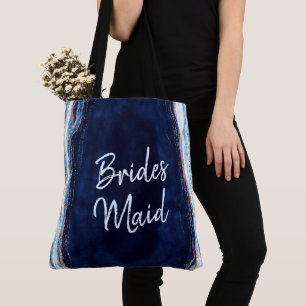 Tote Bag Sapphire Blue Rose Gold Geode Agate Bridesmaid