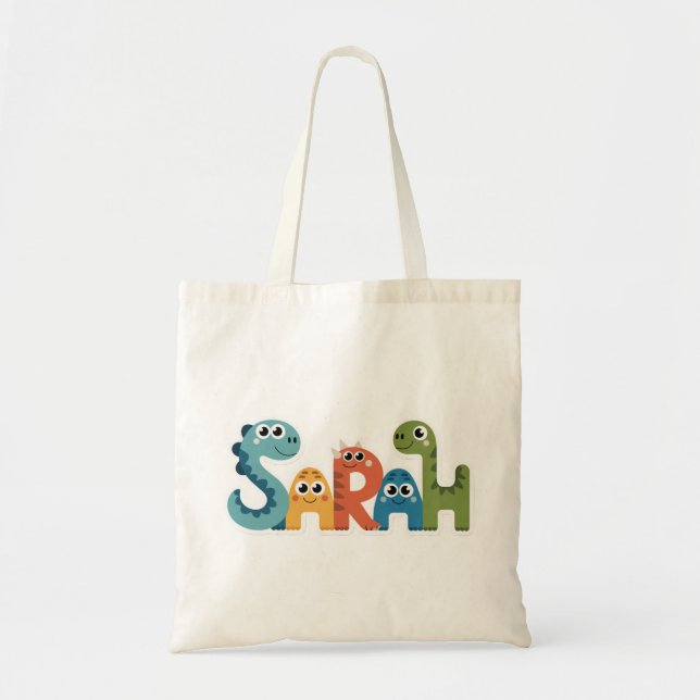Tote Bag Sarah Dinosaur Nom Cute Dino Lettres Design (Devant)