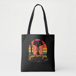 Tote Bag Satan vous aime pour l'amoureux des chats noir Sat