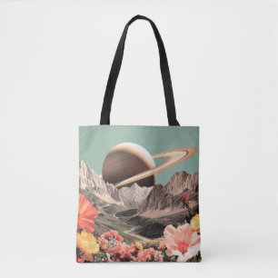 Tote Bag Saturne surréaliste sur la vallée de la Montagne