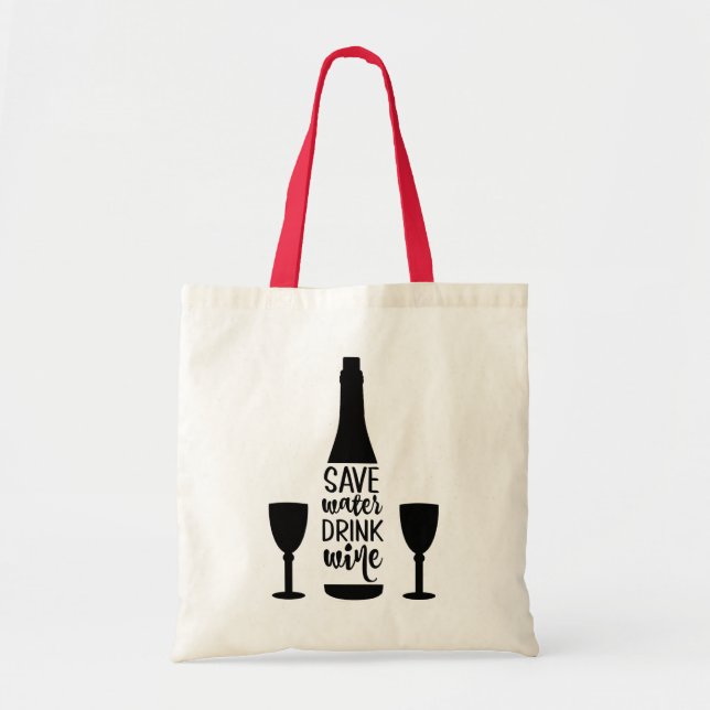 Tote Bag Sauvez de l'eau Boire du vin Bouteille noire Deux  (Devant)