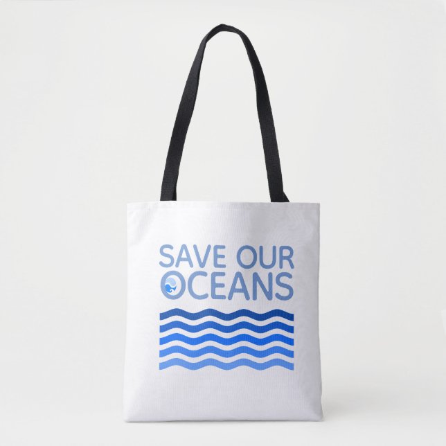 Tote Bag Sauvez nos océans Blue Stylisé Earth Waves (Devant)