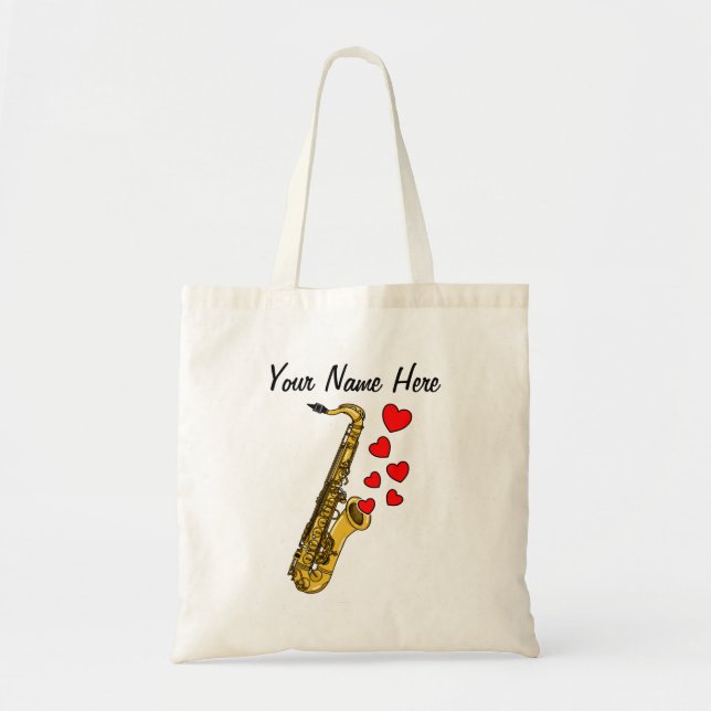 Tote Bag Saxophone Coeurs rouges Saxophoniste Musicien Pers (Devant)