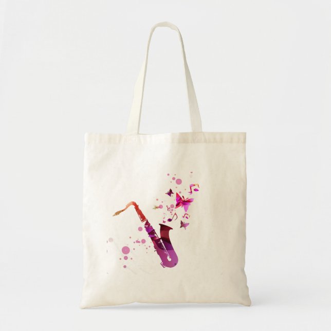 Tote Bag Saxophone musique mignonne et papillons (Devant)