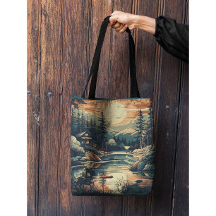 Tote Bag Scandinave Rétro Maison de montagne