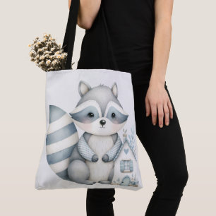 Tote Bag Scène Boisée Neutre de Cottage au Raton Laveur Pas